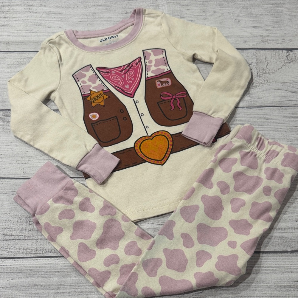 Old Navy Toddler Girls Cream and Pink Cowgirl Pajama Set